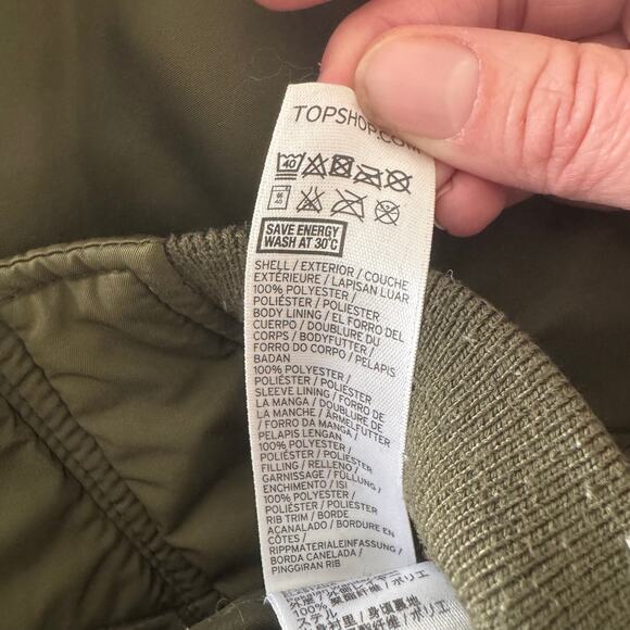 Topshop Women's Long Sleeve‎ Full Zip Bomber Jacket 2 Green Pockets Lined - Picture 10 of 13